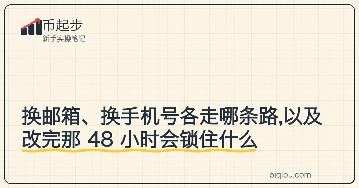 币起步封面卡:换邮箱、换手机号各走哪条路,以及改完最多 48 小时里会锁住什么